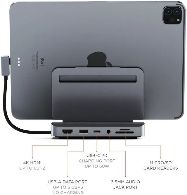 Alt view image 3 of 5 - Satechi USB C Hub & Stand for iPad, M1 Wireless Bluetooth Mouse, Slim X2 Bluetooth Backlit Keyboard for Apple, Mac, iPad - Space Gray