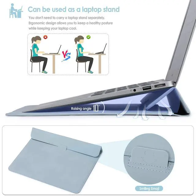 Alt view image 3 of 5 - HYZUO 13 Inch Laptop Sleeve Case with Stand for 2025-2018 MacBook Air 13 M4 M3 M2 M1, 2025-2016 MacBook Pro 13 M2 M1, 13" iPad Pro/Air, Surface Pro 11/10/9, XPS 13, with Pouch, Pale Blue