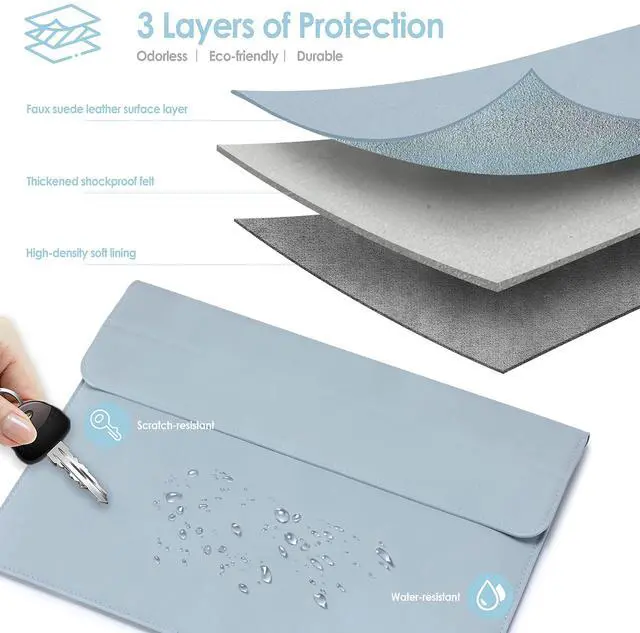 Alt view image 4 of 5 - HYZUO 13 Inch Laptop Sleeve Case with Stand for 2025-2018 MacBook Air 13 M4 M3 M2 M1, 2025-2016 MacBook Pro 13 M2 M1, 13" iPad Pro/Air, Surface Pro 11/10/9, XPS 13, with Pouch, Pale Blue