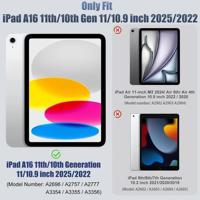 Alt view image 2 of 5 - Cousper for iPad A16 11th/10th Generation Case 11/10.9 Inch 2025/2022 with Screen Protector, 360°Rotating Stand, Handle, Adjustable Strap, for iPad Shockproof Cover 10 Gen with Pencil Holder, Black