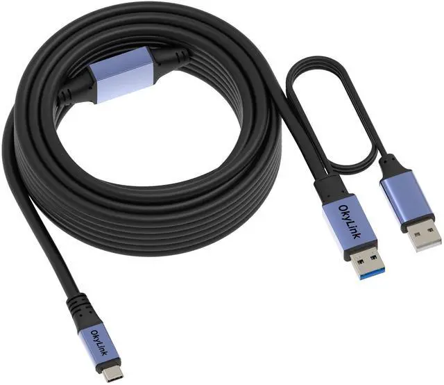 Main image of OkyLink Active USB 3.0/3.2 Gen1 A to C Data Cable 50ft/15M  High-Speed 5Gbps, Signal Booster, Optional Power, Long-Distance Cable for VR, External Storage, Docking Station, Printer