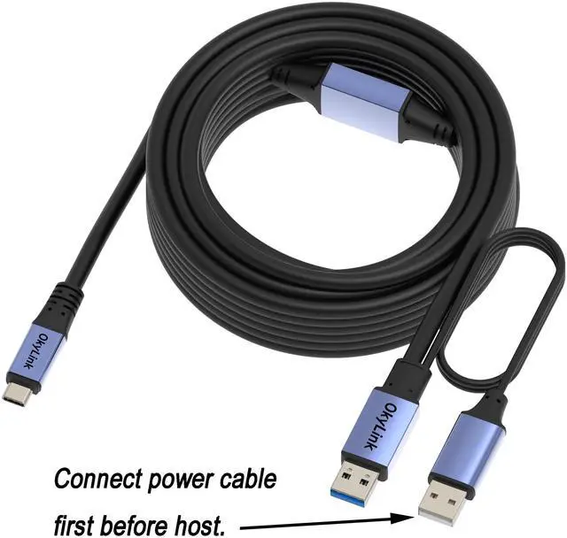 Alt view image 2 of 5 - OkyLink Active USB 3.0/3.2 Gen1 A to C Data Cable 50ft/15M  High-Speed 5Gbps, Signal Booster, Optional Power, Long-Distance Cable for VR, External Storage, Docking Station, Printer