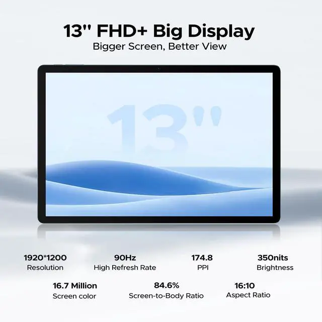 Alt view image 3 of 5 - DOOGEE U13 13 inch Tablet with Gemini AI,Android 16 Tablet,11000mAh Battery,32GB+256GB,2.2Ghz Octa-Core Processor,90Hz Display Gaming Tablets,13MP+8MP,7.9mm Ultra-Thin Body,Face Unlock,Black