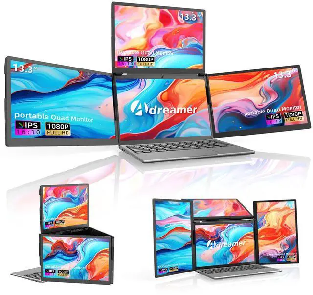 Main image of ADREAMER 13.3" Triple Screen Laptop Monitor Extender, Detachable 3 Screen Monitor for Laptop 13"-16", 1920x1200 IPS 16:10, 1 Cable for 3 Displays, Compatible with Wins/Mac.