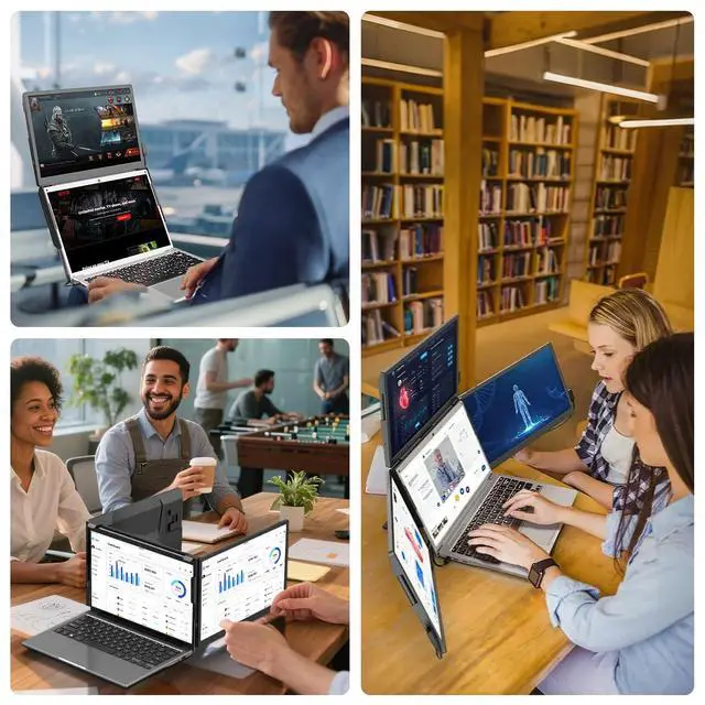 Alt view image 3 of 5 - ADREAMER 13.3" Triple Screen Laptop Monitor Extender, Detachable 3 Screen Monitor for Laptop 13"-16", 1920x1200 IPS 16:10, 1 Cable for 3 Displays, Compatible with Wins/Mac.