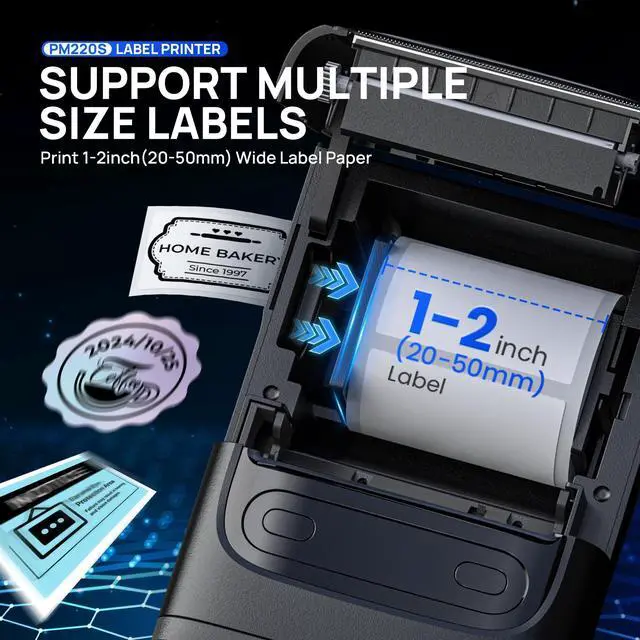 Alt view image 3 of 5 - PM220S Label Maker Machine with Tape, 2 Inch Bluethooth Portable Thermal Label Printer for Small Business, Office, Home, Sticker Printer for Phone and PC, Black