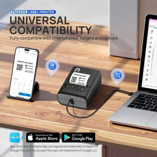 Alt view image 4 of 5 - PM220S Label Maker Machine with Tape, 2 Inch Bluethooth Portable Thermal Label Printer for Small Business, Office, Home, Sticker Printer for Phone and PC, Black