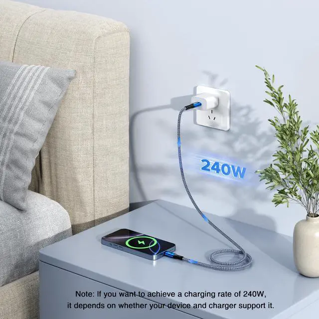 Alt view image 4 of 5 - Msaose Braided Thunderbolt 4 Cable 15 FT 2 Pack Compatible, 20Gbps, 240W PD, 5K@60Hz, 4K@60Hz for Mac mini M4 / M4 Pro, iPhone 17, MacBook Pro/Air, SSD, Docking, eGPU, XPS, USB4