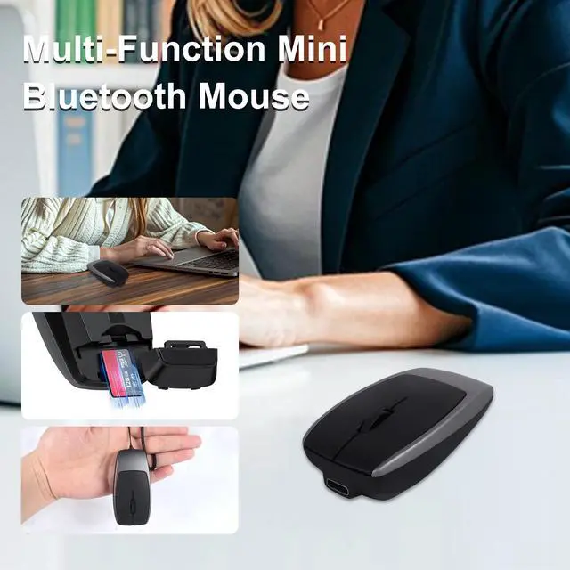 Alt view image 2 of 5 - Bluetooth Mouse Rechargeable Portable Mini Computer Mice with TF Card Reader 3 Adjustable DPI Optical Lightweight Silent Wireless Mouse for Laptop Tablet Cell Phone Windows Mac OS Android iOS, Grey