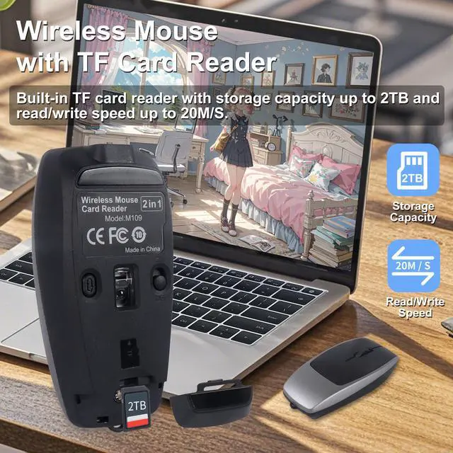 Alt view image 3 of 5 - Bluetooth Mouse Rechargeable Portable Mini Computer Mice with TF Card Reader 3 Adjustable DPI Optical Lightweight Silent Wireless Mouse for Laptop Tablet Cell Phone Windows Mac OS Android iOS, Grey