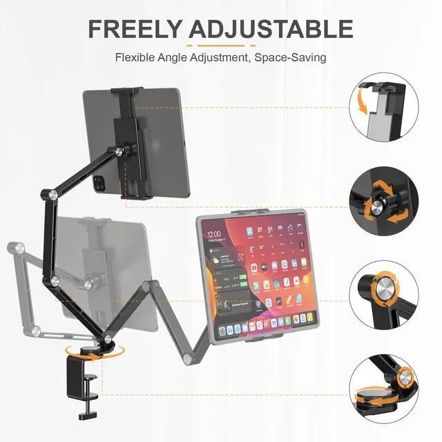 Alt view image 3 of 5 - Tablet Stand Holder, Adjustable Foldable Tablet Arm iPad Desk Mount with 360°Rotate Base, Phone Holder iPad Stand for Desk and Bed, Compatible with Tablets, Phones or Other 4-15.6" Device