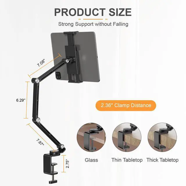 Alt view image 5 of 5 - Tablet Stand Holder, Adjustable Foldable Tablet Arm iPad Desk Mount with 360°Rotate Base, Phone Holder iPad Stand for Desk and Bed, Compatible with Tablets, Phones or Other 4-15.6" Device
