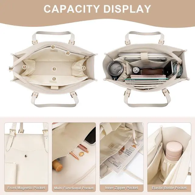 Alt view image 3 of 5 - BAGOK Laptop Tote Bag Women, Work Tote with Multi Pockets, Nurse Bag with Large Cup Holder, For Work, Travel, Daily Use