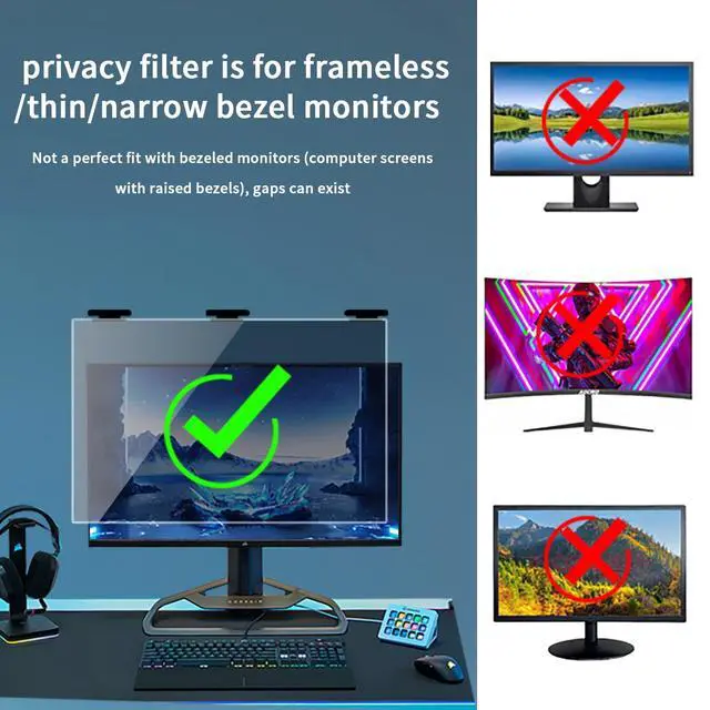 Alt view image 3 of 5 - 27 Inch Magnetic Hanging Computer Privacy Screen for 16:9 Widescreen Monitor, Removable Privacy Screen Anti Glare Blue Light Computer Screen Privacy Shield, Anti-Scratch 27 in Protector Film