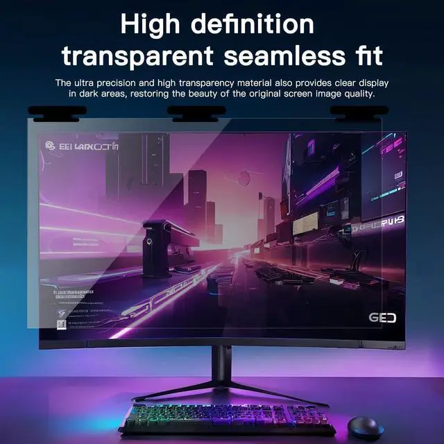 Alt view image 5 of 5 - 27 Inch Magnetic Hanging Computer Privacy Screen for 16:9 Widescreen Monitor, Removable Privacy Screen Anti Glare Blue Light Computer Screen Privacy Shield, Anti-Scratch 27 in Protector Film