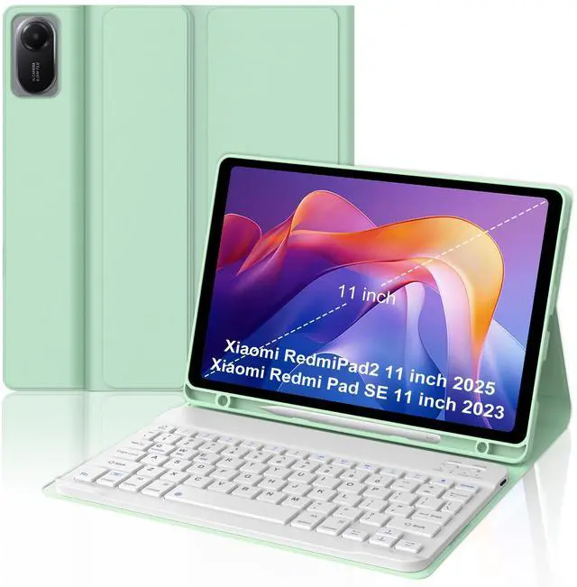 Main image of Keyboard case for Xiaomi RedmiPad2 11 inch 2025, Detachable Wireless Bluetooth Folio Keyboard Case with Protective Slim Stand Cover Case, Pen Holder, Light & Thin, Rechargeable (Grass Green)