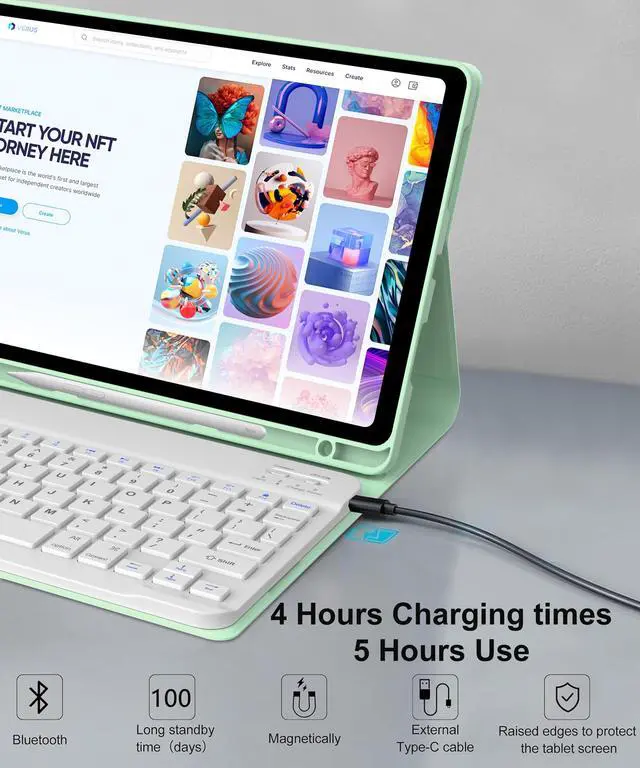 Alt view image 4 of 5 - Keyboard case for Xiaomi RedmiPad2 11 inch 2025, Detachable Wireless Bluetooth Folio Keyboard Case with Protective Slim Stand Cover Case, Pen Holder, Light & Thin, Rechargeable (Grass Green)