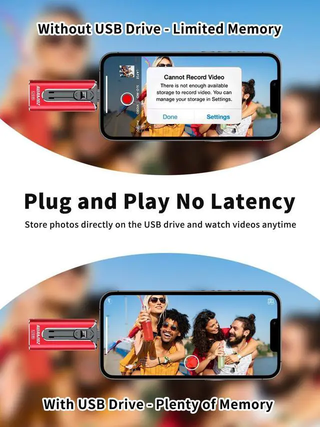 Alt view image 4 of 5 - AUAMOZ 512GB Flash Drive Intended for iPhone, Memory Stick Storage Files Photos Videos Backup, Compatible with iPhone iPad Android PC, Plug and Play, No Application Required (Red)