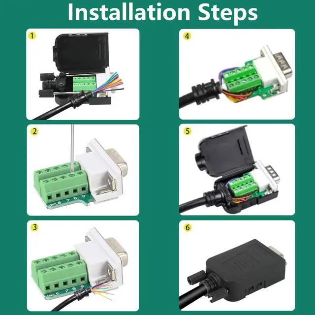 Alt view image 4 of 5 - BIFALE DB9 Breakout Connector (3 Male+3 Female), DB9 Solderless Connector RS232 D-SUB Serial Adapters 16mm thinner 9 Pin Port Terminal Breakout Board with Case Long Bolts Tail Pipe