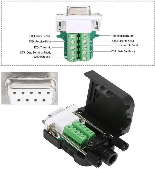 Alt view image 5 of 5 - BIFALE DB9 Breakout Connector (3 Male+3 Female), DB9 Solderless Connector RS232 D-SUB Serial Adapters 16mm thinner 9 Pin Port Terminal Breakout Board with Case Long Bolts Tail Pipe