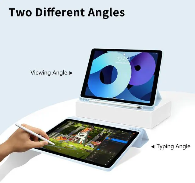 Alt view image 3 of 5 - White Bowknot Case for iPad mini 7 (A17 Pro) 2024 / iPad mini 6 2021 8.3 Inch with Pencil Holder Trifold Stand Blue Leather Aesthetic Girly Cover Clear Back Auto Wake/Sleep