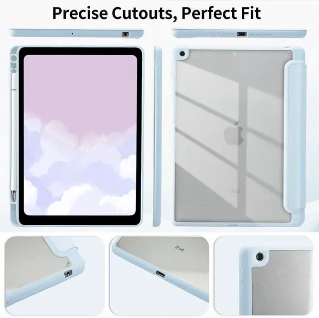 Alt view image 5 of 5 - White Bowknot Case for iPad mini 7 (A17 Pro) 2024 / iPad mini 6 2021 8.3 Inch with Pencil Holder Trifold Stand Blue Leather Aesthetic Girly Cover Clear Back Auto Wake/Sleep