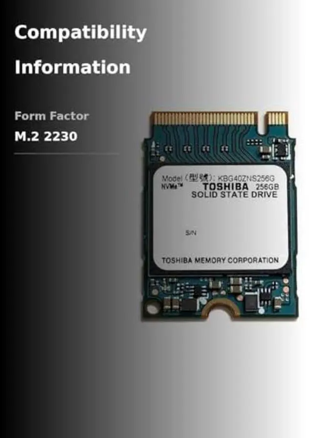 Alt view image 3 of 3 - Kioxia SSD 256GB M.2 2230 30mm NVMe PCIe Gen3 x4 KBG40ZNS256G BG4 Solid State Drive for Surface Pro Steam Deck Dell HP Lenovo Ultrabook Tablet