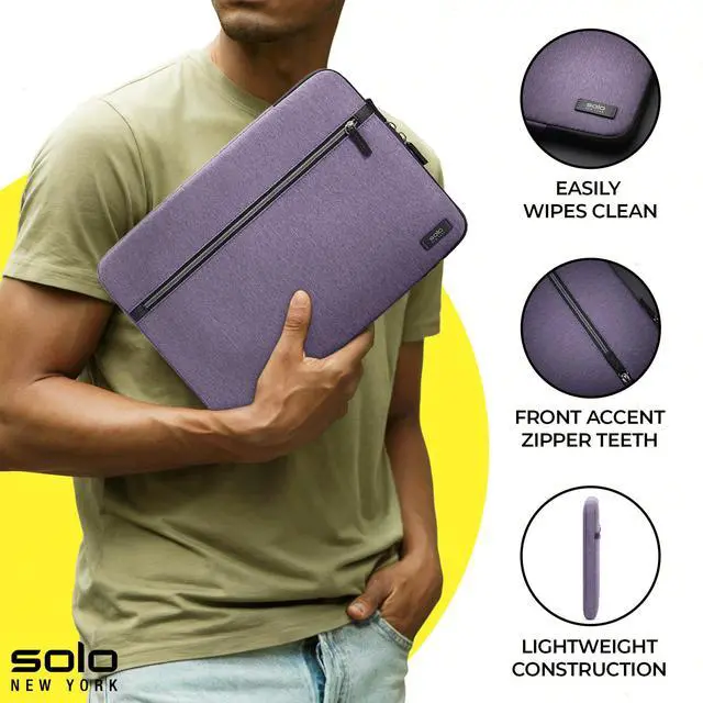 Alt view image 2 of 5 - Solo New York Laptop Bag Sleeve for Women & Men - Travel Case for Computer & Tablet, Fits up to 15.6" Laptops, Fully Padded, Lightweight Construction, Durable Zippers - Mott, Purple
