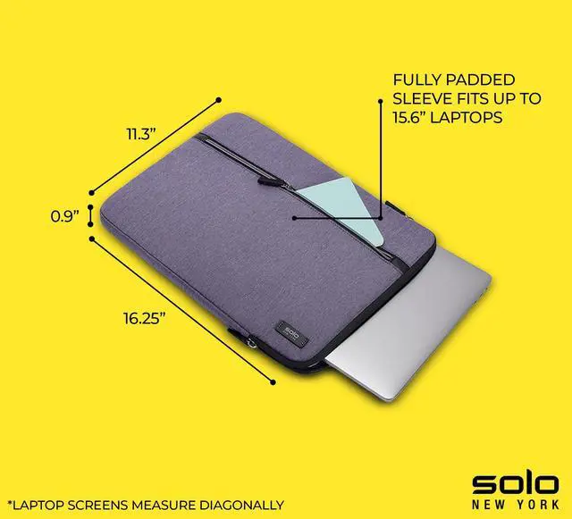 Alt view image 3 of 5 - Solo New York Laptop Bag Sleeve for Women & Men - Travel Case for Computer & Tablet, Fits up to 15.6" Laptops, Fully Padded, Lightweight Construction, Durable Zippers - Mott, Purple