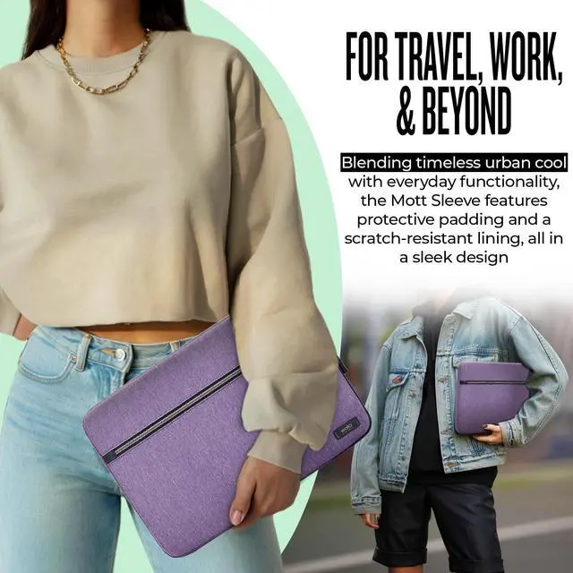 Alt view image 4 of 5 - Solo New York Laptop Bag Sleeve for Women & Men - Travel Case for Computer & Tablet, Fits up to 15.6" Laptops, Fully Padded, Lightweight Construction, Durable Zippers - Mott, Purple