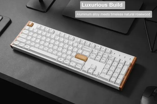 Alt view image 3 of 5 - Keychron K10 HE QMK Wireless Gaming Custom Mechanical Keyboard, 2.4 GHz/Bluetooth/Wired Full-Size Hot-Swappable Programmable RGB Backlit Gateron Magnetic Switches for Mac Windows, Wood Frame-White