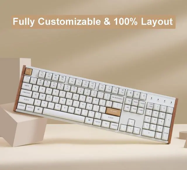 Alt view image 2 of 5 - Keychron K10 HE QMK Wireless Gaming Custom Mechanical Keyboard, 2.4 GHz/Bluetooth/Wired Full-Size Hot-Swappable Programmable RGB Backlit Gateron Magnetic Switches for Mac Windows, Wood Frame-White