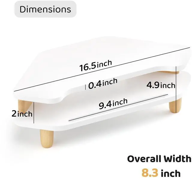 Alt view image 2 of 5 - AFOOYO Monitor Stand Riser,2 Tier Corner Wood Monitor Stand Sturdy Computer Stand Multi-Purpose Desktop Storage Stand for Laptop,PC,iMac,Printer,Computer,White
