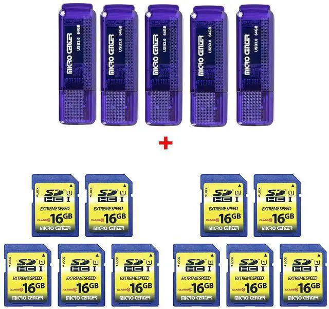 Main image of INLAND SuperSpeed 5 Pack 64GB USB 3.0 Flash Drive+10 Pack 16GB Class 10 SDHC Flash Memory Card