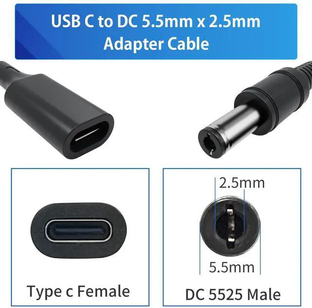 Alt view image 2 of 5 - 3Pack USB C to DC 5.5mm x 2.5mm Adapter Cable, 1M Type C Cable Straight Female to Male Universal Extension Cables Made for Printer, CCTV, Digtal Piano, Balenced Bicvcle, Table Lamp