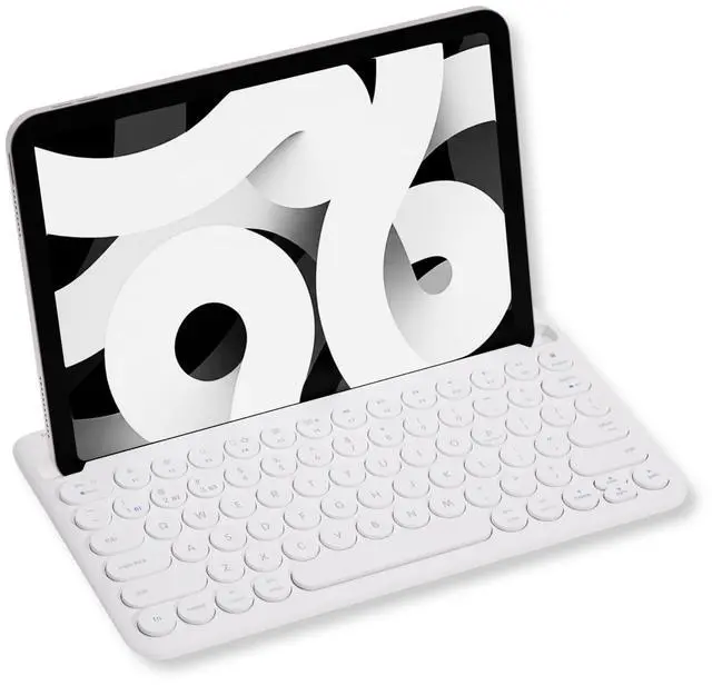 Main image of Macally Bluetooth Keyboard for Tablet | Wireless Keyboard for iPad mini/Air/Mini, iPhone (Multi-Device, Built-in Stand, Rechargeable) Easy to Use and Cute Portable - White