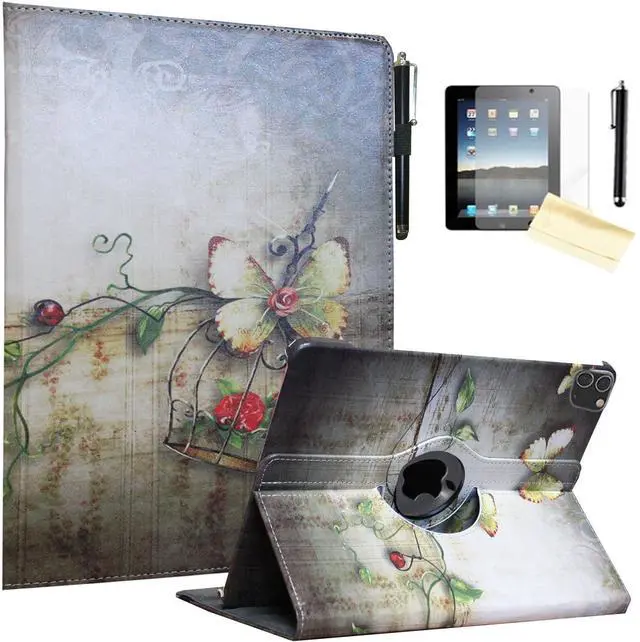 Main image of JYtrend Case for iPad Pro 12.9 6th 5th 4th 3rd Generation, Rotating Stand Smart Cover Auto Wake Up/Sleep Model A2436 A2764 A2437 A2378 A2379 A2461 A2229 A2069 A2232 A1876 A2014 A1895, Butterfly Flower