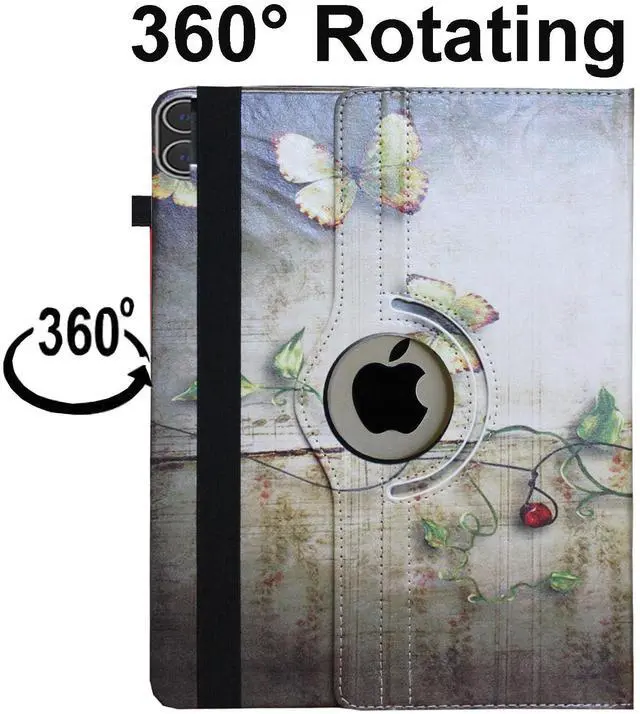 Alt view image 3 of 5 - JYtrend Case for iPad Pro 12.9 6th 5th 4th 3rd Generation, Rotating Stand Smart Cover Auto Wake Up/Sleep Model A2436 A2764 A2437 A2378 A2379 A2461 A2229 A2069 A2232 A1876 A2014 A1895, Butterfly Flower