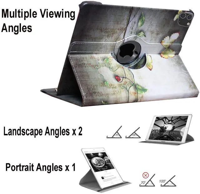 Alt view image 5 of 5 - JYtrend Case for iPad Pro 12.9 6th 5th 4th 3rd Generation, Rotating Stand Smart Cover Auto Wake Up/Sleep Model A2436 A2764 A2437 A2378 A2379 A2461 A2229 A2069 A2232 A1876 A2014 A1895, Butterfly Flower