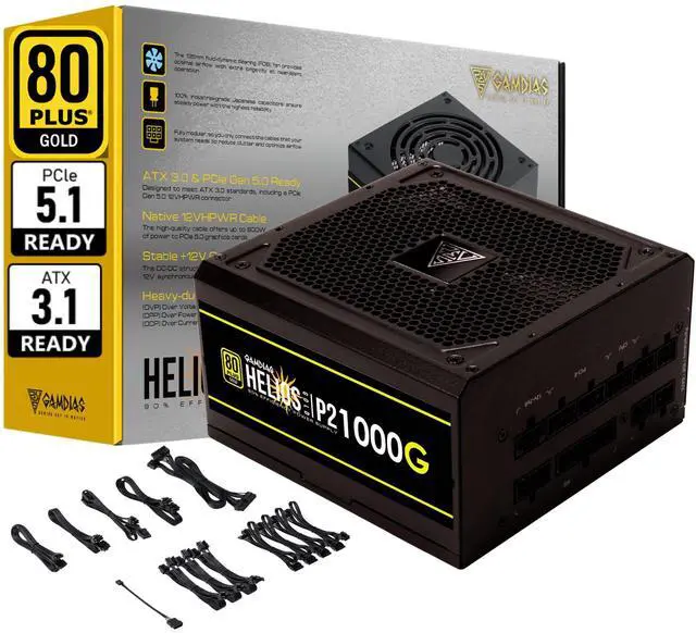 Main image of GAMDIAS PCIe 5.1 & ATX3.1 Gold 1000W Power Supply for GeForce RTX 5000 Series, 1000W Fully Modular ATX 80 Plus Gold Computer PSU for Gaming PC Desktops, Low-Noise Fan, HELIOS P2-1000G