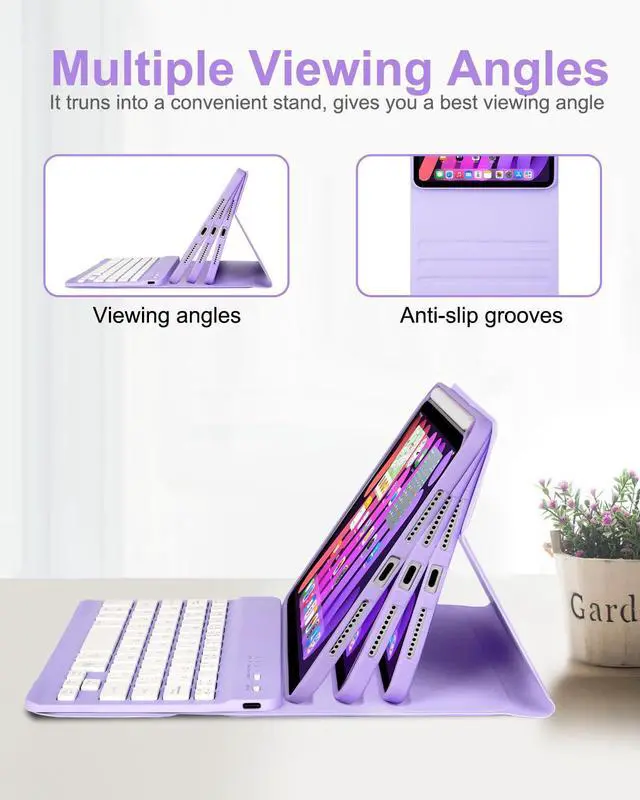Alt view image 4 of 5 - EAMPANG Case with Keyboard Mouse for iPad mini 7th(A17 Pro,2024)/6th Generation 8.3 inch,7 Color Rainbow Backlight Detachable USB-C Keyboard Magnetic Case with Pen Slot for iPad mini 6 7 -Purple