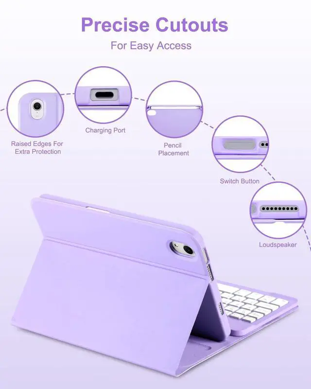 Alt view image 3 of 5 - EAMPANG Case with Keyboard Mouse for iPad mini 7th(A17 Pro,2024)/6th Generation 8.3 inch,7 Color Rainbow Backlight Detachable USB-C Keyboard Magnetic Case with Pen Slot for iPad mini 6 7 -Purple