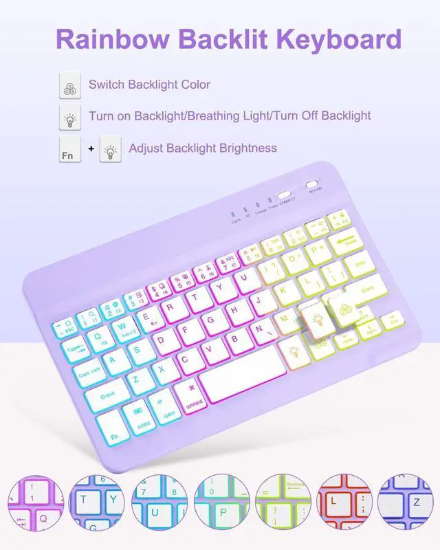 Alt view image 5 of 5 - EAMPANG Case with Keyboard Mouse for iPad mini 7th(A17 Pro,2024)/6th Generation 8.3 inch,7 Color Rainbow Backlight Detachable USB-C Keyboard Magnetic Case with Pen Slot for iPad mini 6 7 -Purple