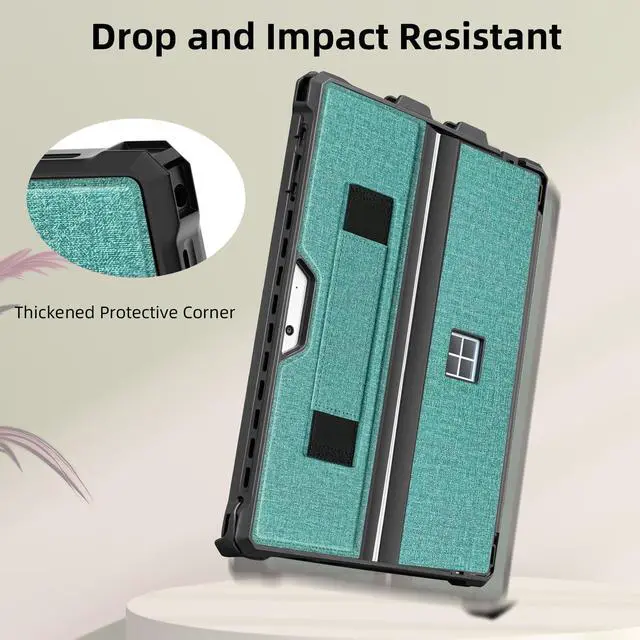 Alt view image 3 of 5 - Case for 12.3" Microsoft Surface Pro 7+/7/6/5/4/Pro LTE Protective Rugged Cover Case, with Stylus Pen Holder and Hand Strap, Compatible with Type Cover Keyboard, Cyan
