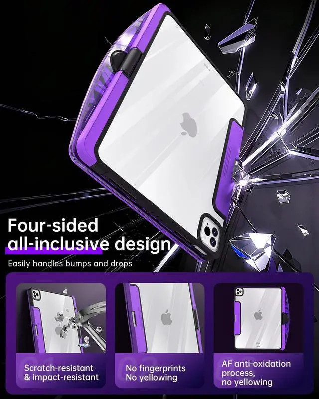 Alt view image 3 of 5 - Auupgo Transparent Keyboard Case with Trackpad for iPad 11th Gen A16 (2025) & 10th Gen 10.9" (2022), 7-Color Backlit Wireless Bluetooth Keyboard with 360 Rotating Stand & Pencil Holder, Purple