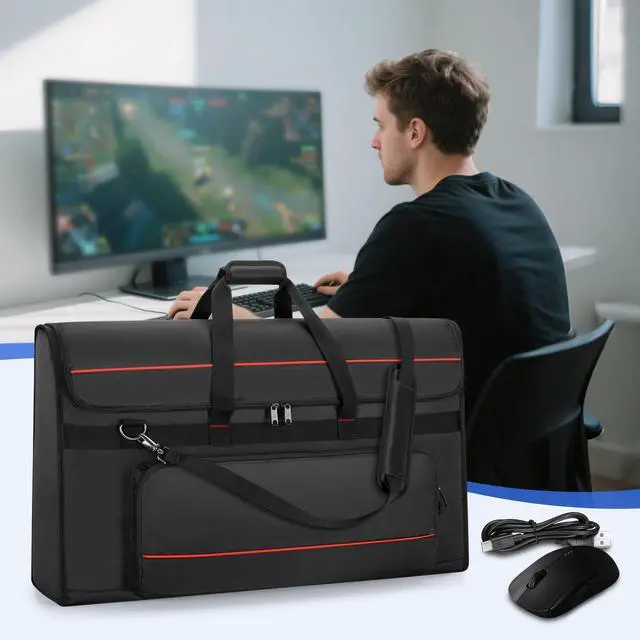 Alt view image 2 of 5 - Trunab Portable Monitor Carrying Case, 27-32 Inch Computer Screen Padded Bag Hold Up to 2 LCD Screens/TVs, Not Compatible with iMac, with Accessories Pocket, PU Bottom, for Travel, Work, Transport