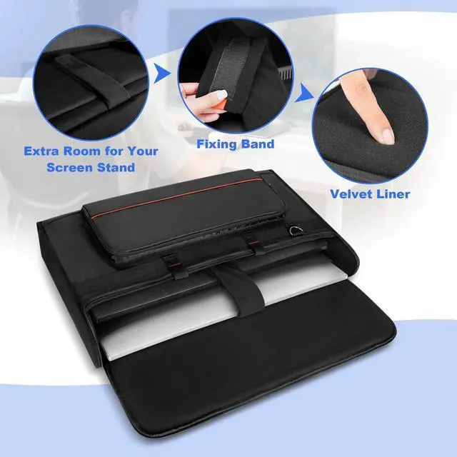 Alt view image 5 of 5 - Trunab Portable Monitor Carrying Case, 27-32 Inch Computer Screen Padded Bag Hold Up to 2 LCD Screens/TVs, Not Compatible with iMac, with Accessories Pocket, PU Bottom, for Travel, Work, Transport