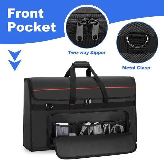 Alt view image 4 of 5 - Trunab Portable Monitor Carrying Case, 27-32 Inch Computer Screen Padded Bag Hold Up to 2 LCD Screens/TVs, Not Compatible with iMac, with Accessories Pocket, PU Bottom, for Travel, Work, Transport