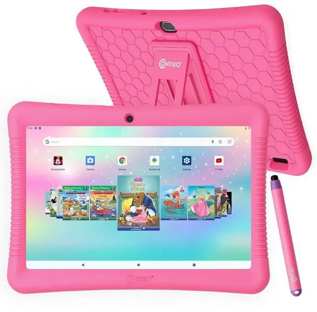 Alt view image 2 of 5 - Contixo K102 10" Kids Tablet Bundle - HD Learning Tablet & Sleeve Bag for Kids Ages 3-7, Includes Disney eBooks ($350 Value), Parental Controls, Dual Camera, Android OS - Pink