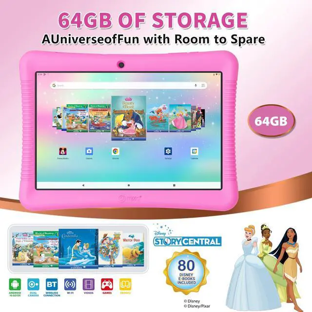 Alt view image 3 of 5 - Contixo K102 10" Kids Tablet Bundle - HD Learning Tablet & Sleeve Bag for Kids Ages 3-7, Includes Disney eBooks ($350 Value), Parental Controls, Dual Camera, Android OS - Pink